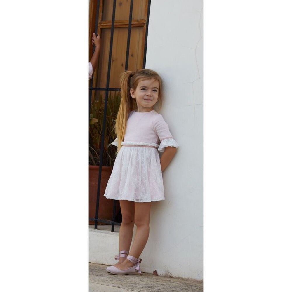 Tutto Piccolo Girls Luxury Linen & Embroidered Lace Dress